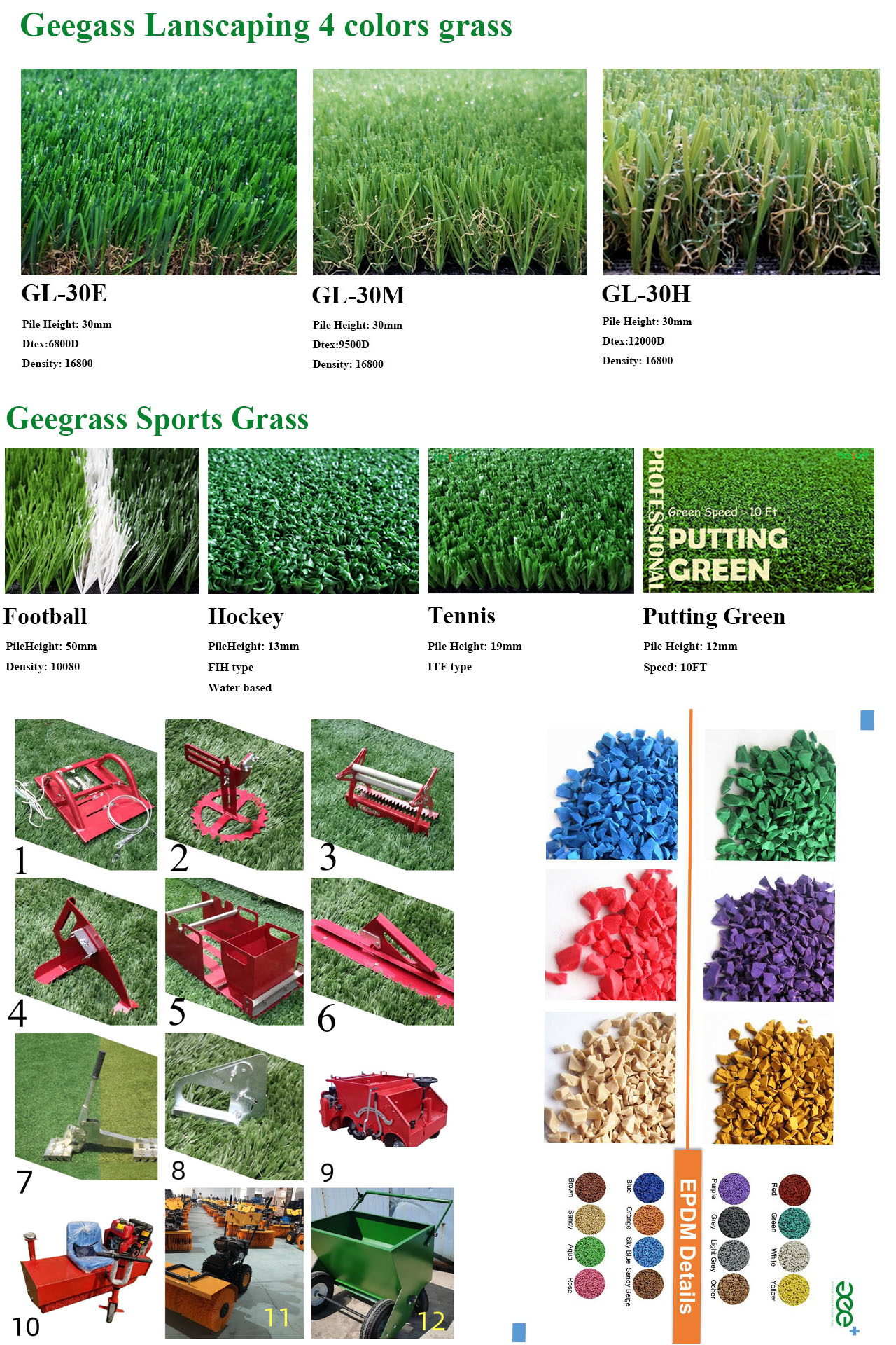 The range of artificial grass